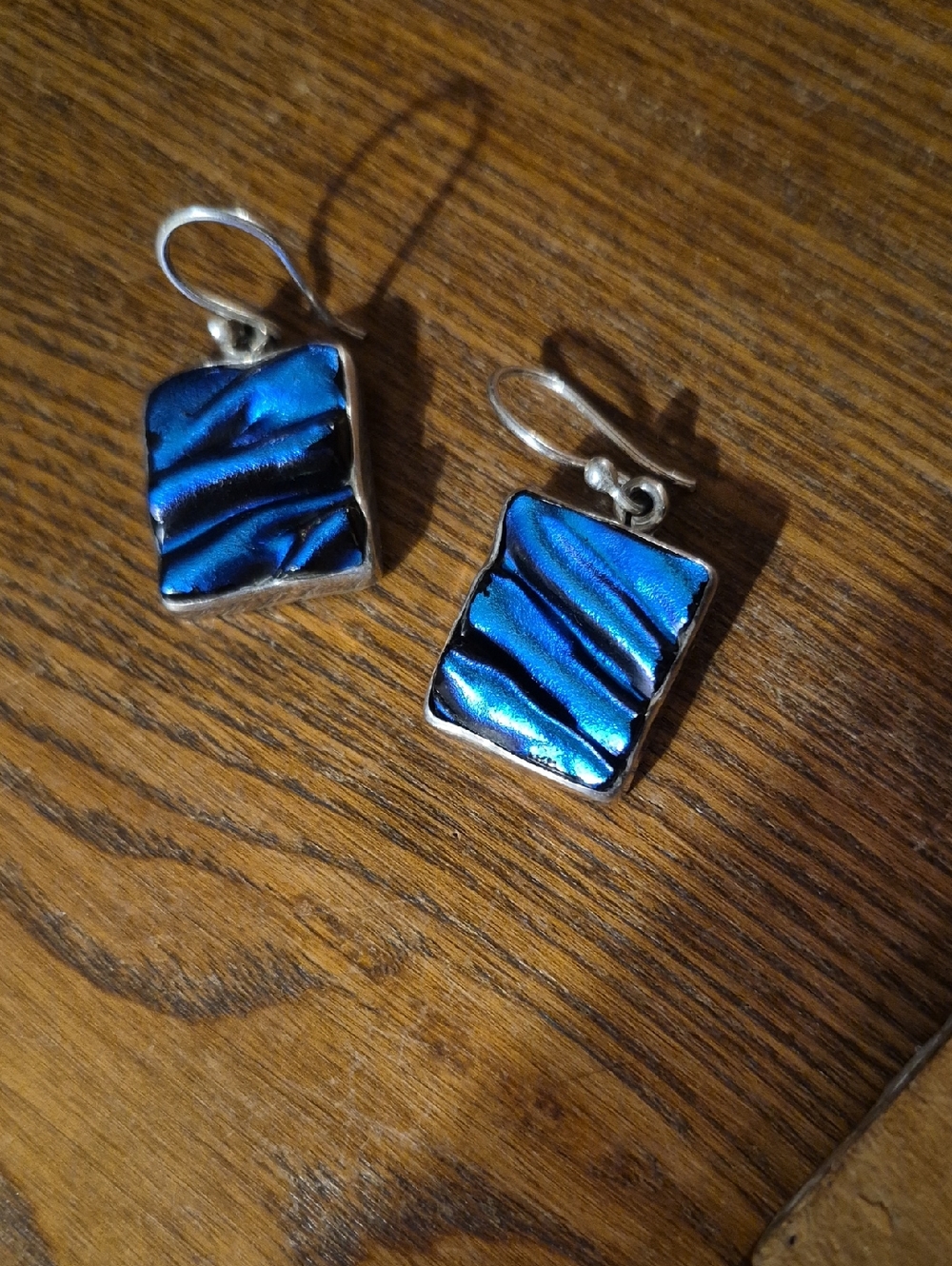 Blue Iridescent Rectangle Drop Earrings - Women Jewelry